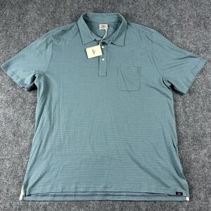 Faherty Polo Shirt Mens 2XL Blue Green Stripe Pocket Short Sleeve Knit Casual